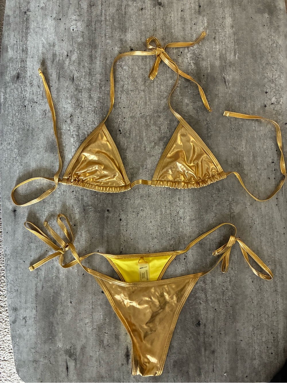 Fashion Nova Metallic Gold Triangle Bikini set.